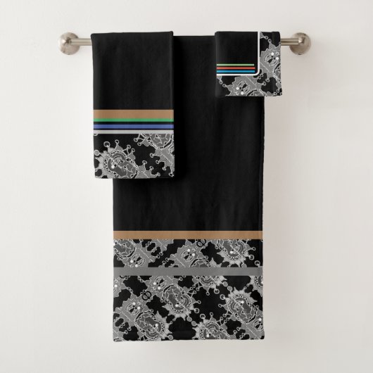 エレガント抽象芸術幾何学的パターン黒 バスタオルセット (インサイチュ)