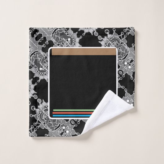 エレガント抽象芸術幾何学的パターン黒 バスタオルセット (ウォッシュタオル)