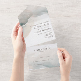 エレガント抽象芸術水彩パインタリー結婚ズ オールインワン招待状