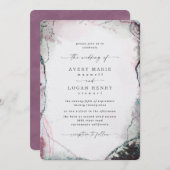 エレガント抽象芸術水彩ライトパープル結婚ズ 招待状 (正面/裏面)
