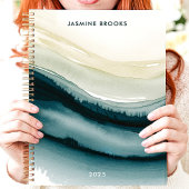 エレガント抽象芸術水彩波名前をカスタムする プランナー手帳