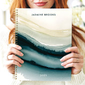 エレガント抽象芸術水彩波名前をカスタムする プランナー手帳