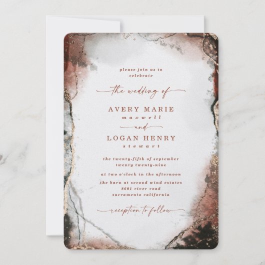 エレガント抽象芸術水彩燃えたオレンジ結婚色 招待状 (正面)