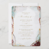 エレガント抽象芸術水彩赤と金ゴールド結婚ズ 招待状 (正面)