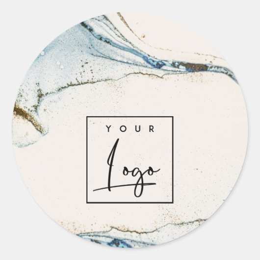 エレガント抽象芸術水彩青金ゴールドロゴビーチシー ラウンドシール (正面)