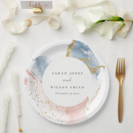 エレガント抽象芸術水色金ゴールドピンクブルー結婚ズ ペーパープレート