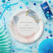 エレガント抽象芸術水色金ゴールドピンクブルー結婚ズ ペーパープレート (パーティー)