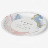 エレガント抽象芸術水色金ゴールドピンクブルー結婚ズ ペーパープレート (アングル)