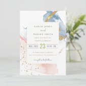 エレガント抽象芸術水色金ゴールドピンクブルー結婚ズ 招待状 (スタンド正面)