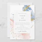 エレガント抽象芸術水色金ゴールドピンクブルー結婚ズ 招待状 (正面)