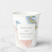 エレガント抽象芸術水色金ゴールドピンクブルー結婚ズ 紙コップ (裏面)