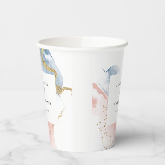 エレガント抽象芸術水色金ゴールドピンクブルー結婚ズ 紙コップ (左)
