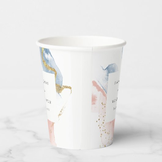 エレガント抽象芸術水色金ゴールドピンクブルー結婚ズ 紙コップ (右)