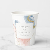 エレガント抽象芸術水色金ゴールドピンクブルー結婚ズ 紙コップ (正面)