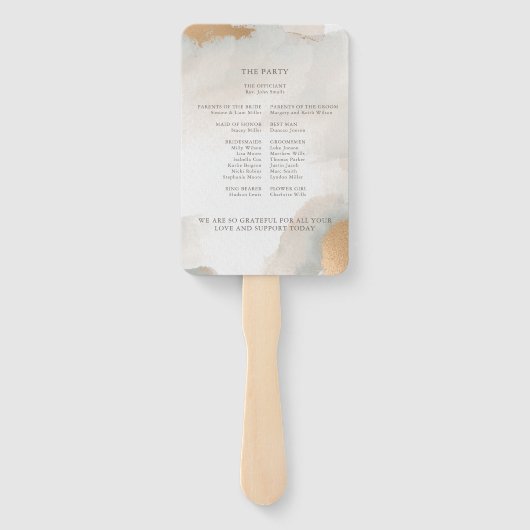 エレガント抽象芸術水色金ゴールド結婚 ハンドファン (裏面)