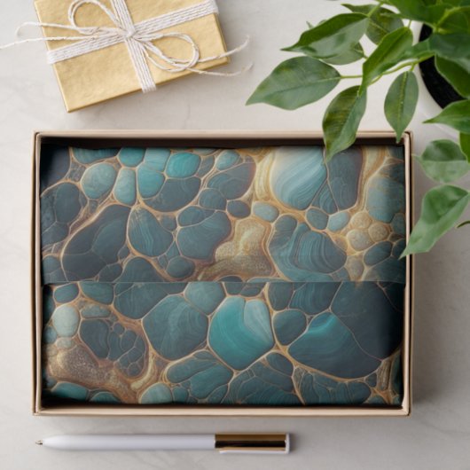 エレガント抽象芸術流体ティール（緑がかった色）及び金ゴールド大理石 薄葉紙 (ギフト)