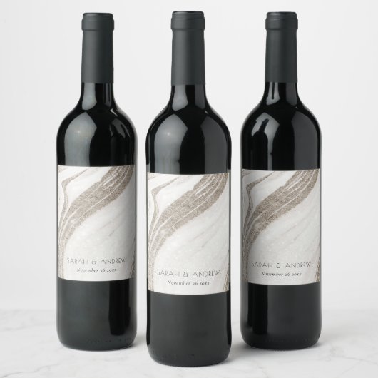 エレガント抽象芸術淡い色の金ゴールド大理石アゲテ結婚ス ワインラベル (ボトル)