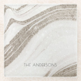 エレガント抽象芸術淡い色の金ゴールド大理石瑪瑙 ガラスコースター