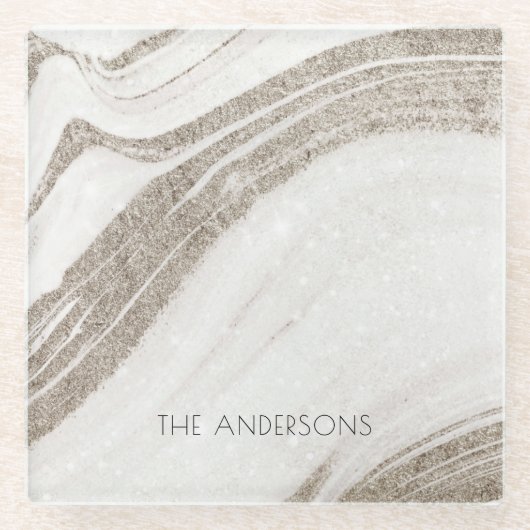 エレガント抽象芸術淡い色の金ゴールド大理石瑪瑙 ガラスコースター (正面)