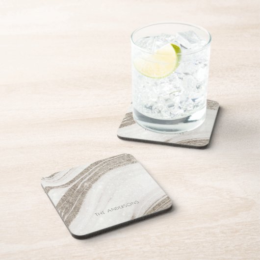 エレガント抽象芸術淡い色の金ゴールド大理石瑪瑙 コースター (右側)