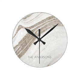 エレガント抽象芸術淡い色の金ゴールド大理石瑪瑙 ラウンド壁時計