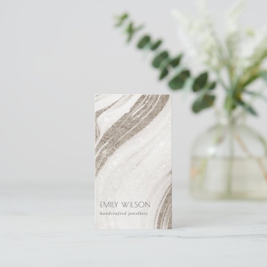 エレガント抽象芸術淡い色の金ゴールド大理石瑪瑙 名刺 (スタンド正面)