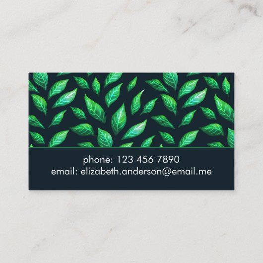 エレガント抽象芸術絵を描グリー葉ンズ植物学者 予約カード (裏面)