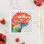 エレガント抽象芸術赤フローラ水色水玉模様 スタンダードカクテルナプキン (インサイチュ)