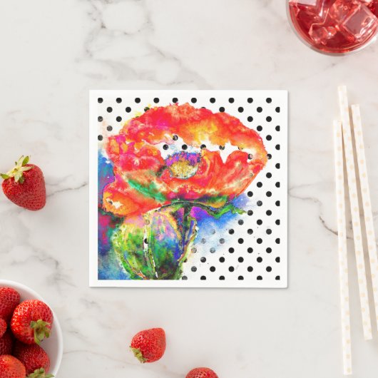 エレガント抽象芸術赤フローラ水色水玉模様 スタンダードカクテルナプキン (インサイチュ)