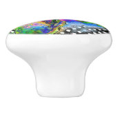 エレガント抽象芸術赤フローラ水色水玉模様 セラミックノブ (側面)