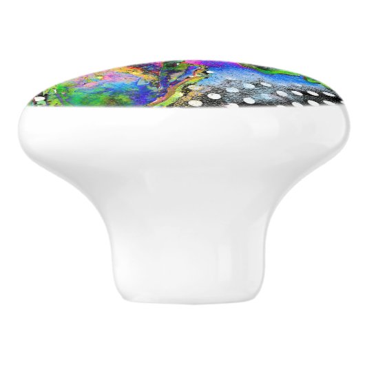 エレガント抽象芸術赤フローラ水色水玉模様 セラミックノブ (側面)