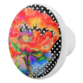 エレガント抽象芸術赤フローラ水色水玉模様 セラミックノブ (右)