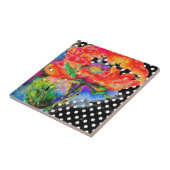 エレガント抽象芸術赤フローラ水色水玉模様 タイル (側面)