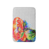 エレガント抽象芸術赤フローラ水色水玉模様 バスマット (正面縦)