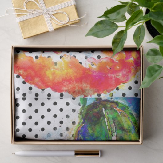 エレガント抽象芸術赤フローラ水色水玉模様 薄葉紙 (ギフト)