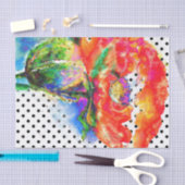 エレガント抽象芸術赤フローラ水色水玉模様 薄葉紙 (クラフト)