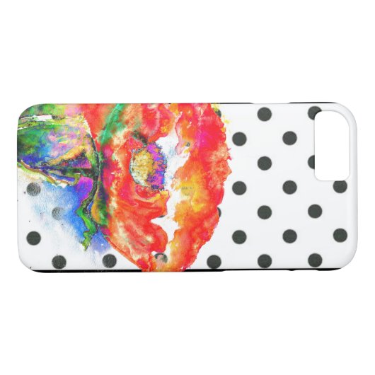 エレガント抽象芸術赤フローラ水色水玉模様 Case-Mate iPhoneケース (裏面(横))