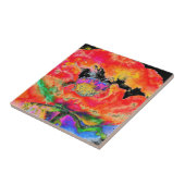 エレガント抽象芸術赤フローラ水色 タイル (側面)