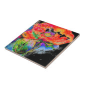 エレガント抽象芸術赤フローラ水色 タイル (側面)