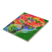 エレガント抽象芸術赤水色フローラ タイル (側面)