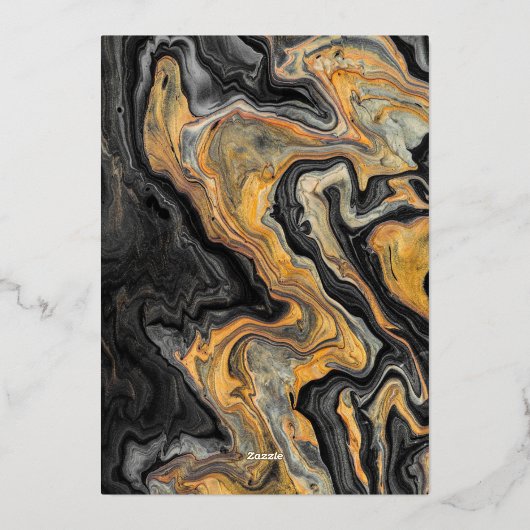 エレガント抽象芸術金ゴールドブラック大理石結婚の 箔招待状 (裏面)