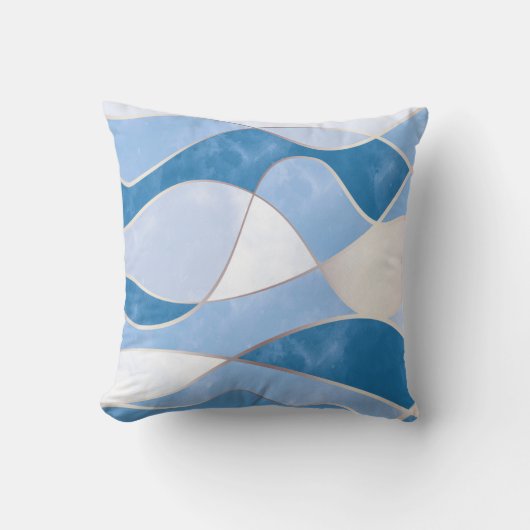 エレガント抽象芸術金ゴールド波と青の大理石グランジ | クッション (正面)