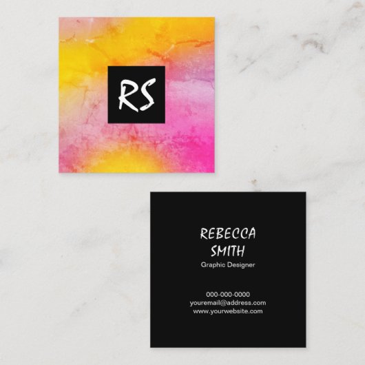 エレガント抽象芸術鮮やかカラフルグラフィックデザイン スクエア名刺 (正面/裏面)
