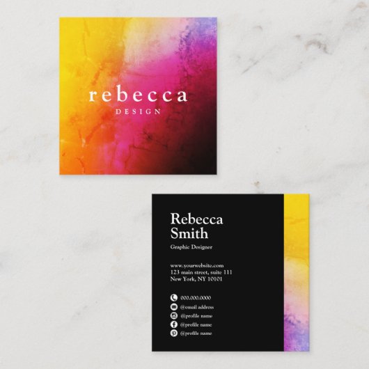 エレガント抽象芸術鮮やかカラフルグラフィックデザイン スクエア名刺 (正面/裏面)