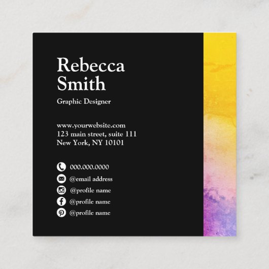 エレガント抽象芸術鮮やかカラフルグラフィックデザイン スクエア名刺 (裏面)