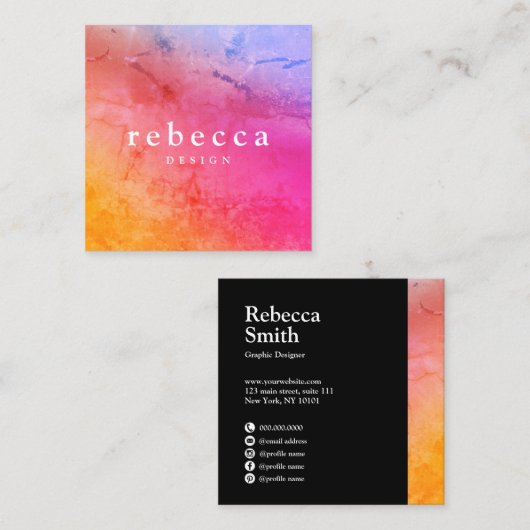 エレガント抽象芸術鮮やかカラフルグラフィックデザイン スクエア名刺 (正面/裏面)