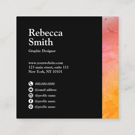 エレガント抽象芸術鮮やかカラフルグラフィックデザイン スクエア名刺 (裏面)