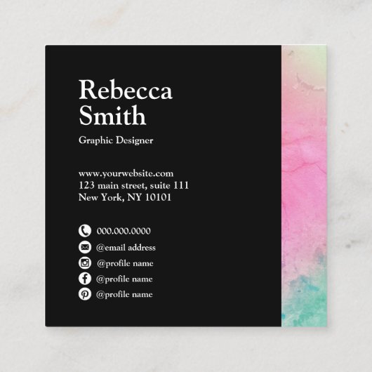 エレガント抽象芸術鮮やかカラフル図デザイン スクエア名刺 (裏面)