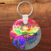 エレガント抽象芸術黄色ピンクのフローラの花のケシ キーホルダー (正面)