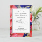 エレガント抽象芸術・レッド・金ゴールド・パープ結婚ルズ 招待状 (スタンド正面)